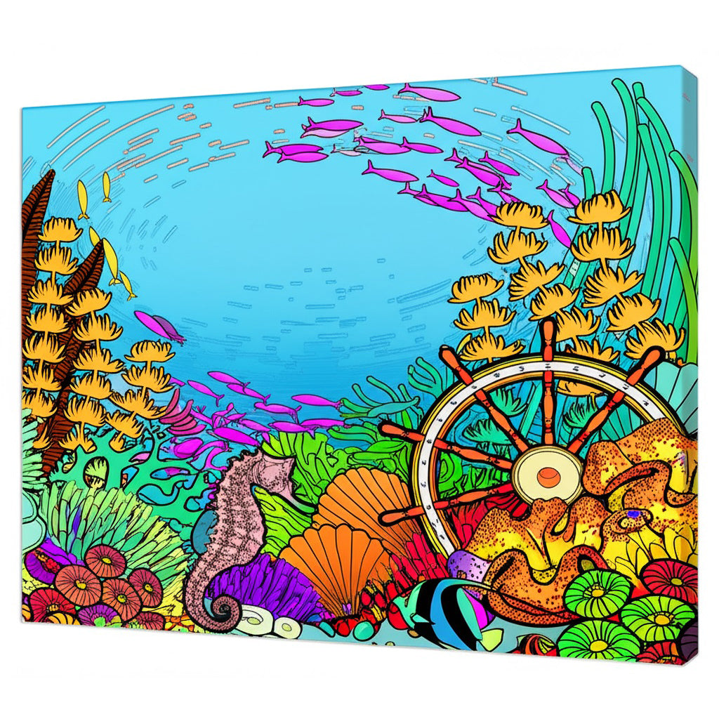 Tela Stampata Da Colorare 40x50 - Fondo Marino