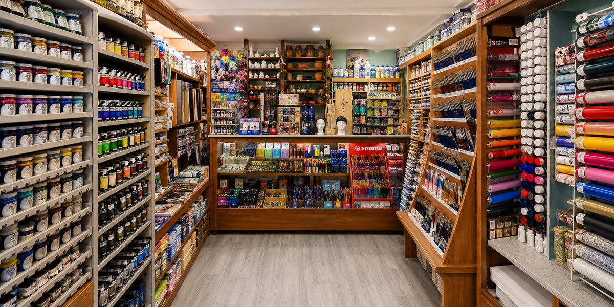 Materiali artistici - colori, pennelli e tele nella bottega