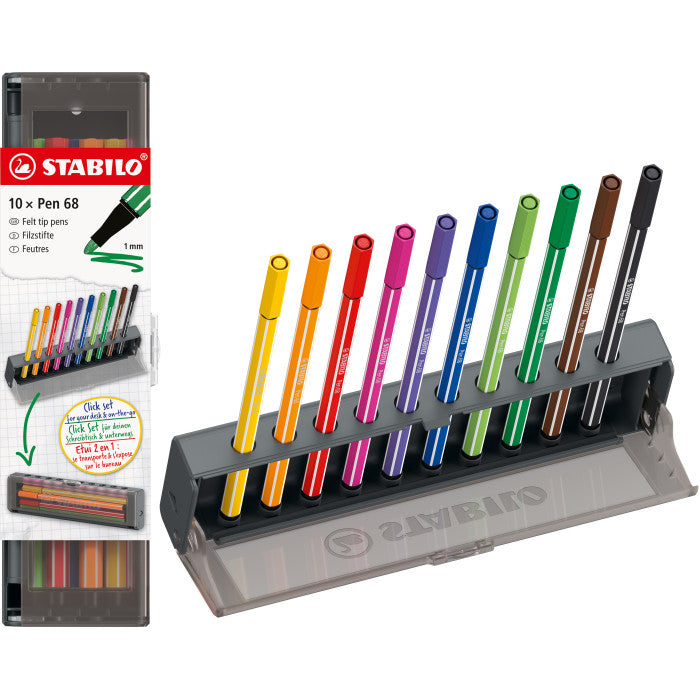 STABILO Pen 68 – Deskset 10 Colori Assortiti (Pennarelli con Punta in Fibra)